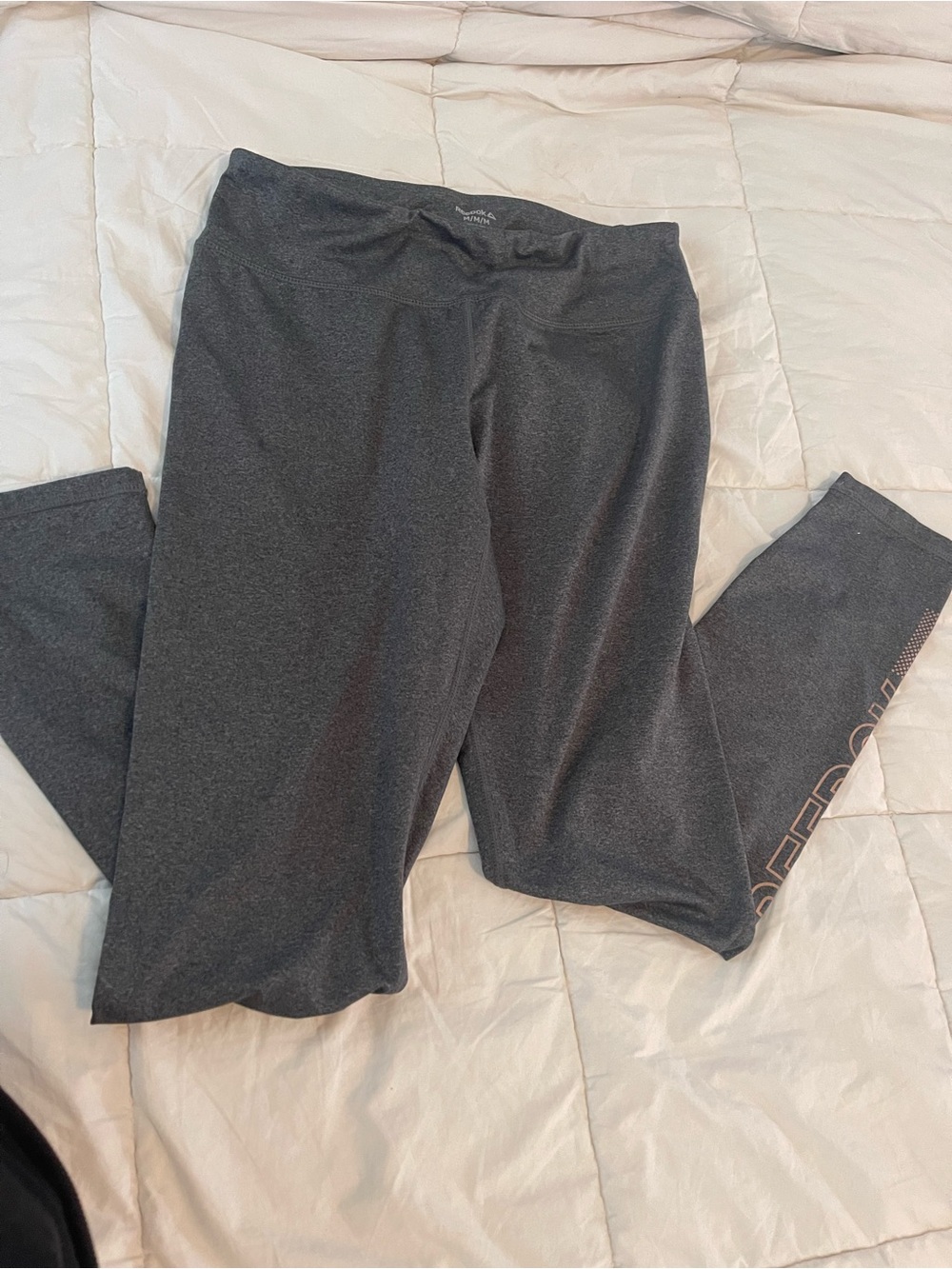 Reebok Heather Charcoal Athletic Leggings with Subtle Logo